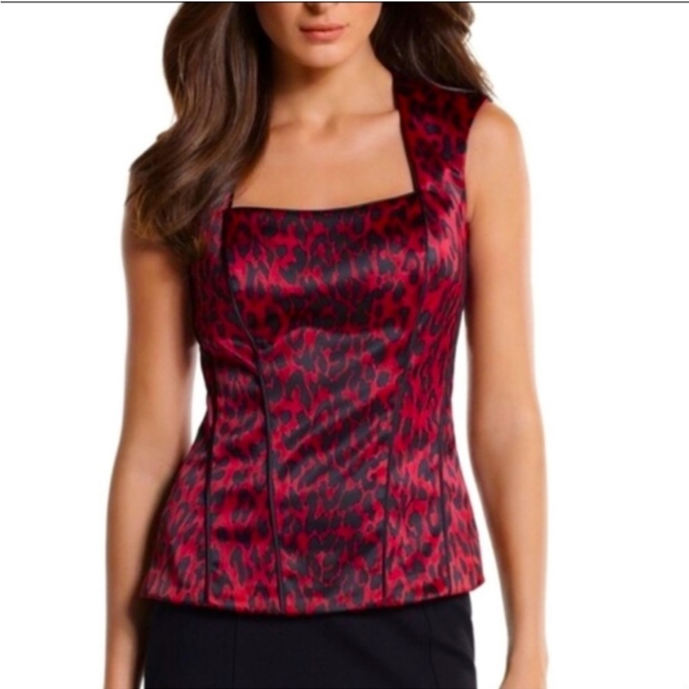 White House Black Market Red & Black Leopard Print Corset Top Size 0